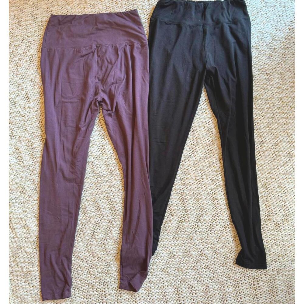 Women's Legging OS Always Soft‎ Brushed Mauve Black Tight Bundle One Size Lounge